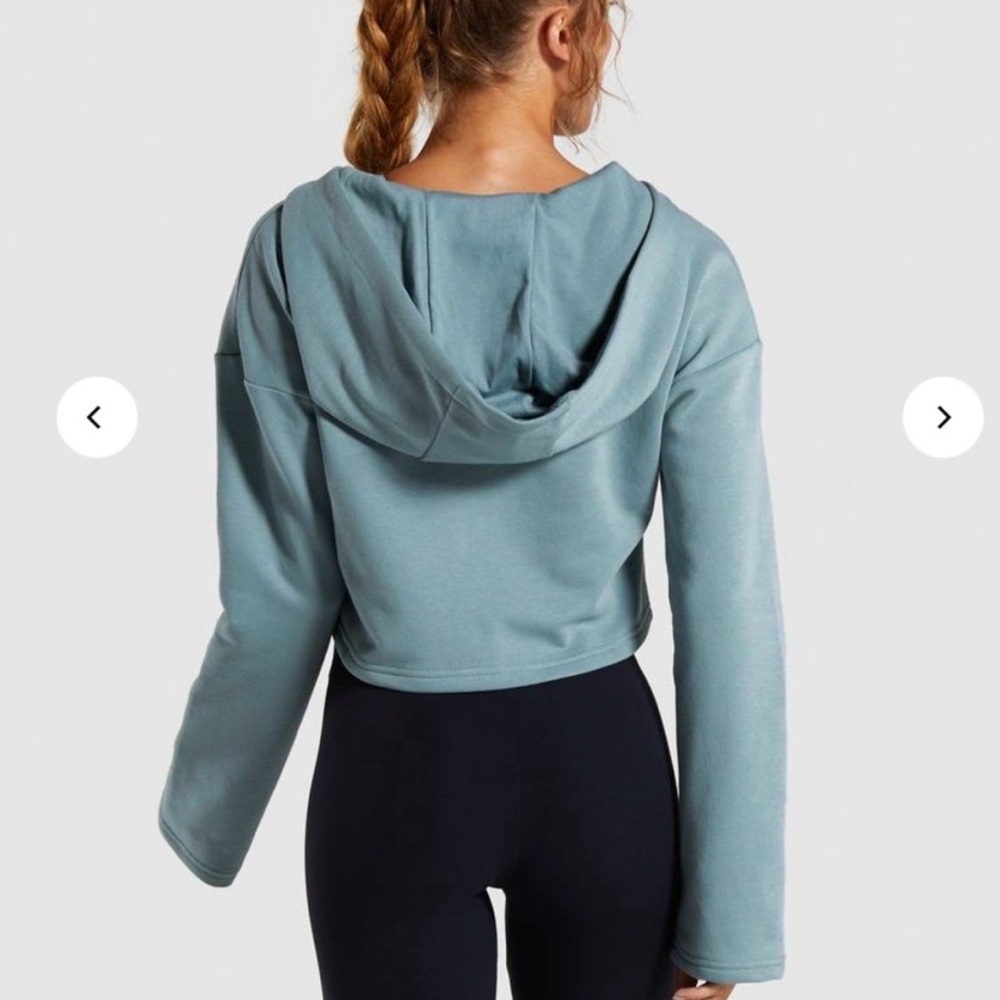 Gymshark Solo Cropped Hoodie Turquoise Small Athleisure Gym Athletic Loungewear‎ - Picture 2 of 9